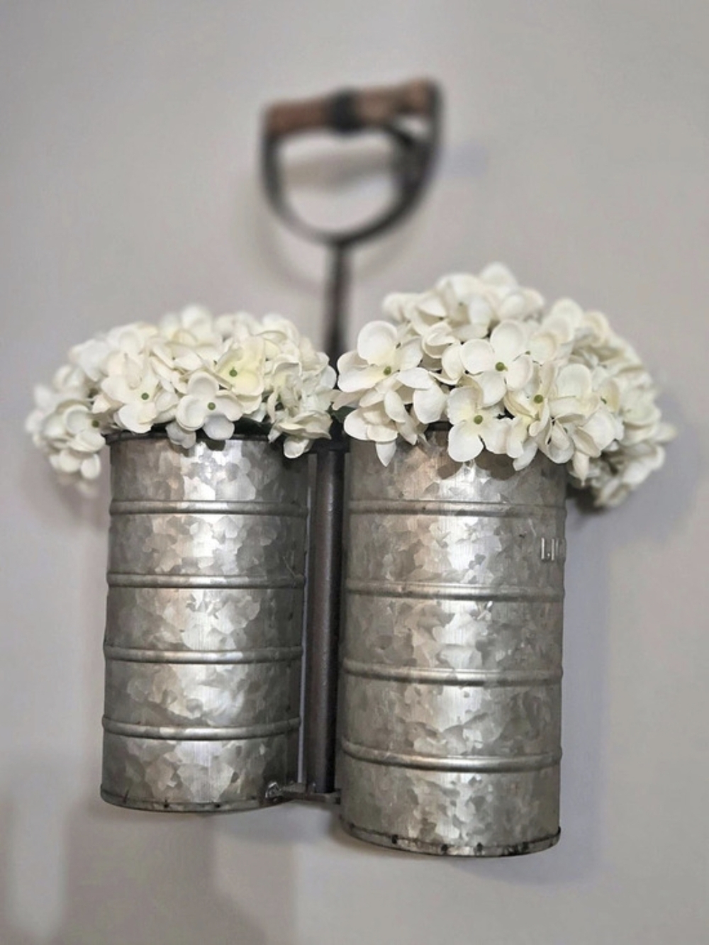 Decorative Double Metal Flower Holder with Wood Handle